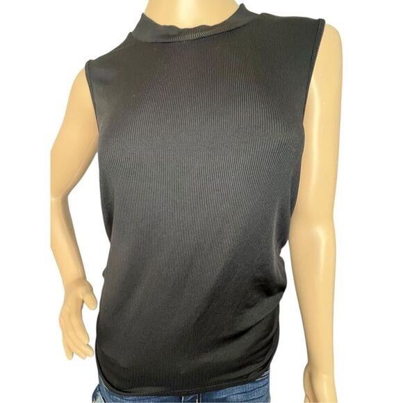Cider Black Ruched Side Stretchy Ribbed Sleeveless Blouse - Picture 1 of 6